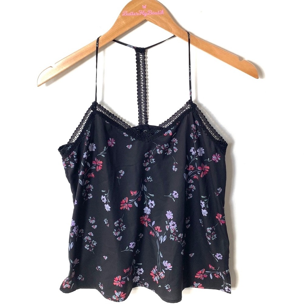 Jessica Simpson Floral Print Lace Trimed Cami split hem Top, Size‎ S